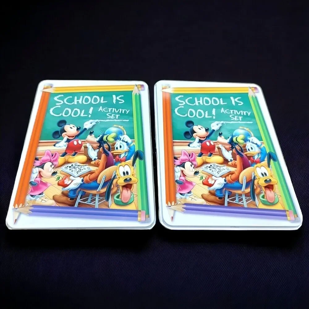 Set of 2 New Disney Mickey Mouse & Friends School is Cool Activity Pencil Tins